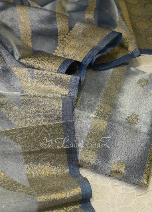 Grey Pure Tissue Silk Banarasi Unstitched Salwar Suit