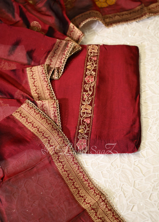 Maroon Unstitched Salwar Suit
