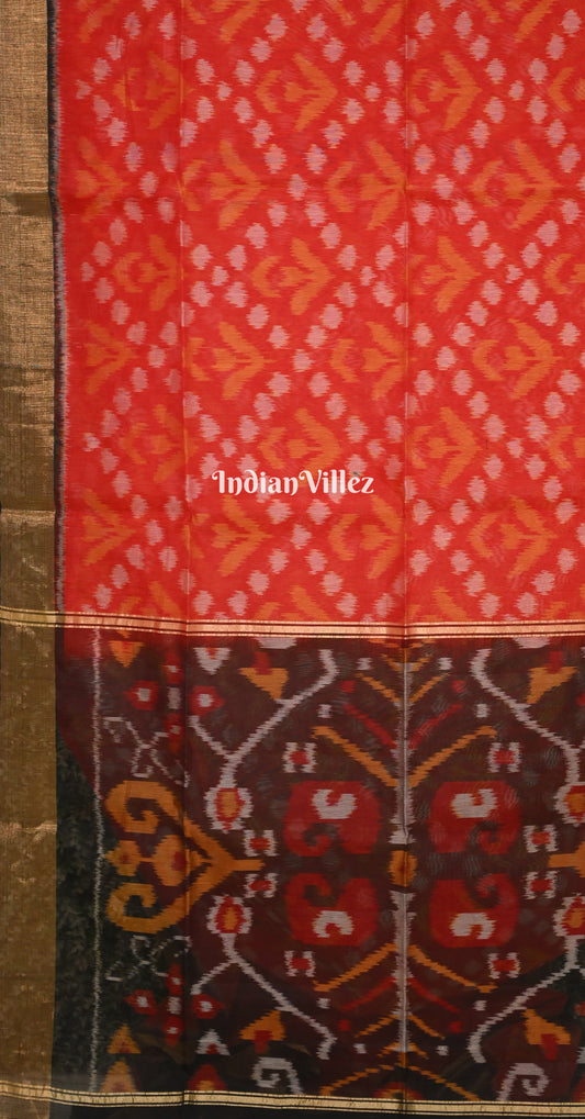 Red Black Pochampally Ikat (Sico) Saree