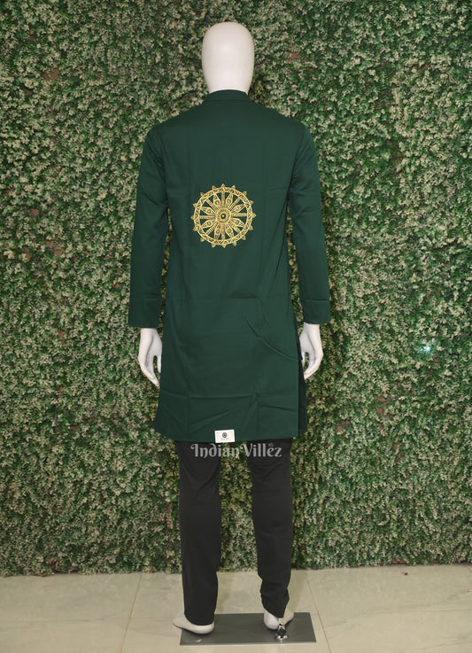 Green Konark Chakra Theme Hand-Painted Pattachitra Kurta