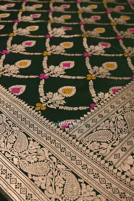 Green Meenakari Pure Mashru Satin Silk Banarasi Saree