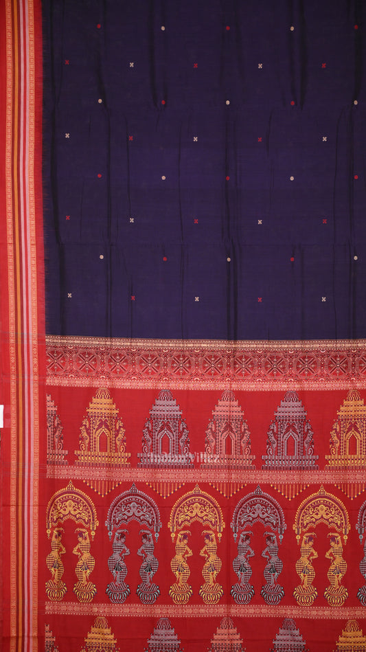 Blue Red Konark Sambalpuri Ikat Cotton Saree