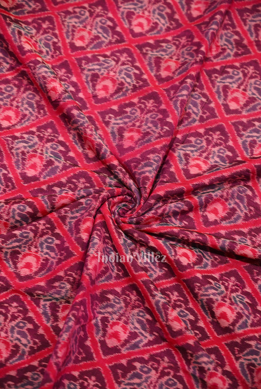 Purple Dual Parrot Theme Sambalpuri Ikat Cotton Fabric