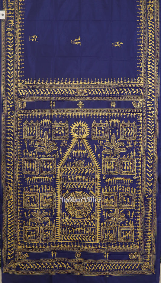 Blue Tribal Theme Pattachitra Silk Saree