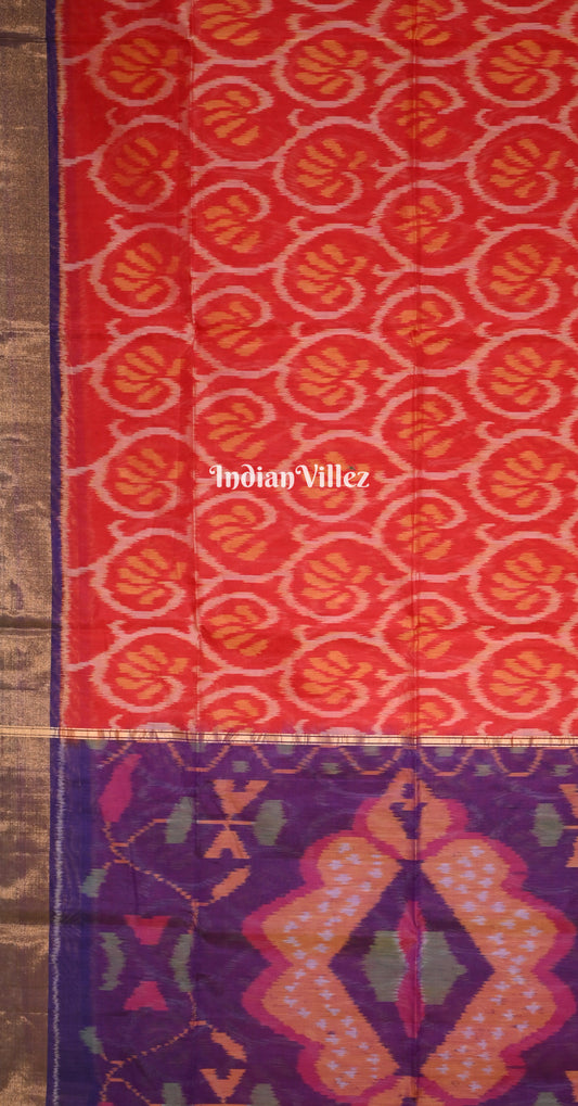 Red Purple Pochampally Ikat Silk Cotton (Sico) Saree