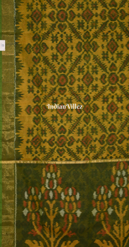 Yellow Green Pochampally Ikat Silk Cotton (Sico) Saree
