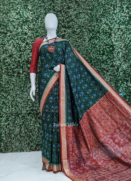 Green Red Tribal Theme Odisha Ikat Sambalpuri Silk Saree