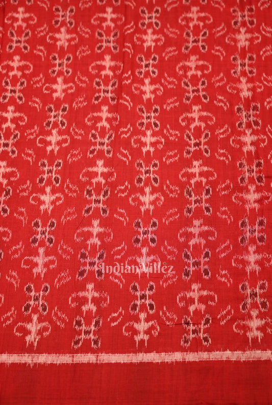 Red Tribal Jhoti Theme Sambalpuri Odisha Ikat Cotton Fabric