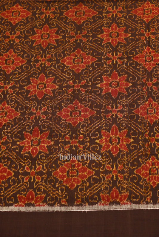 Coffee Maroon Jhoti Theme Sambalpuri Odisha Ikat Cotton Fabric