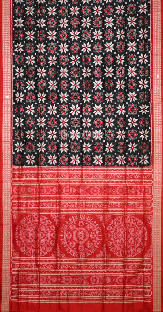 Black Red Telia Rumal Odisha Ikat Sambalpuri Silk Saree
