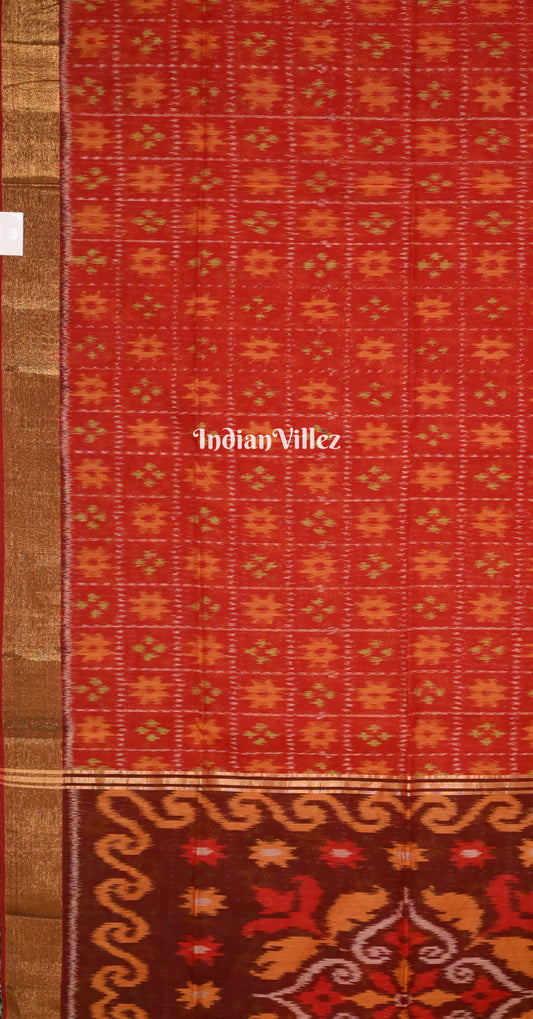 Red Coffee Pochampally Ikat Silk Cotton (Sico) Saree