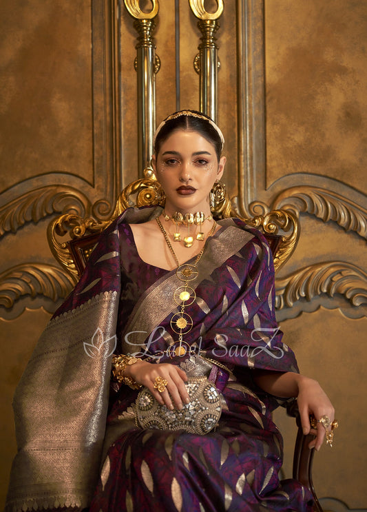 Purple Zari Banarasi Satin Silk Saree