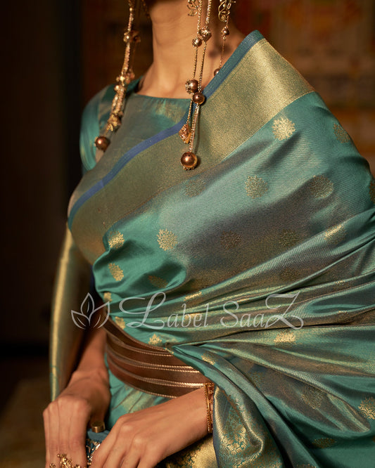 Sky Blue Zari Base Tissue Banarasi Handloom Saree
