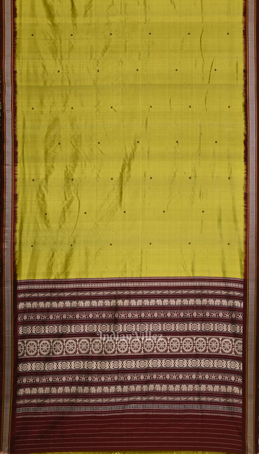 Mehendi with Maroon Odisha Siminoi Silk Saree