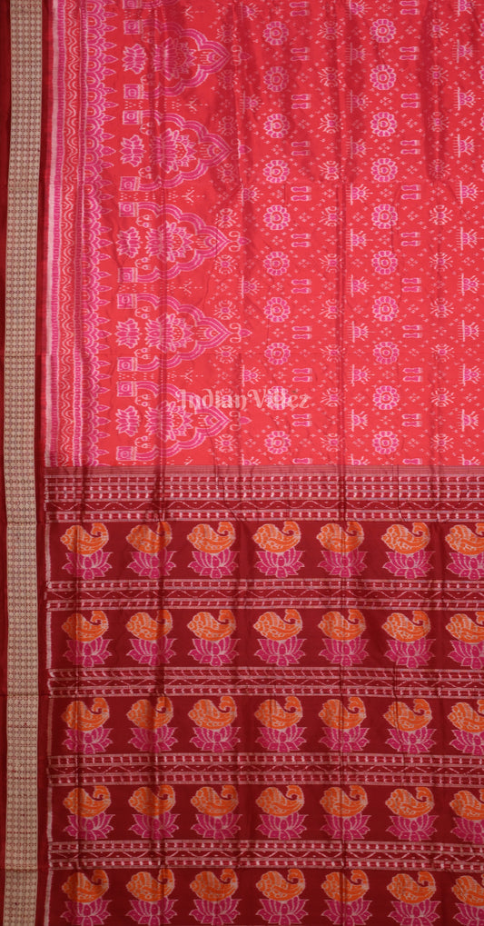 Rani Pink Maroon Manabasa Jhoti Theme Odisha Ikat Sambalpuri Silk Saree