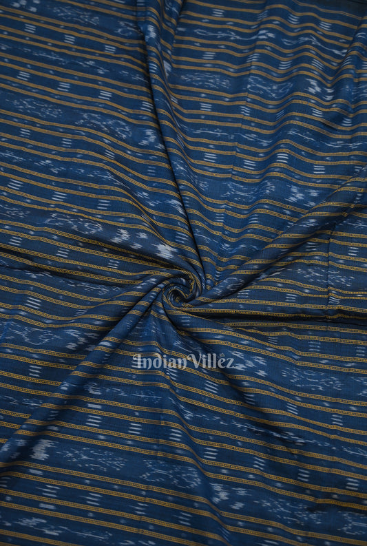 Deep Blue Stripes Sambalpuri Odisha Ikat Cotton Fabric