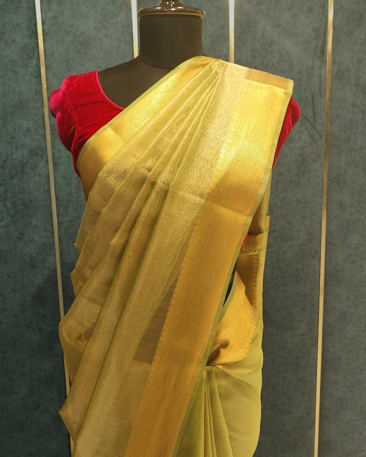 Lemon Yellow Tissue Banarasi Saree