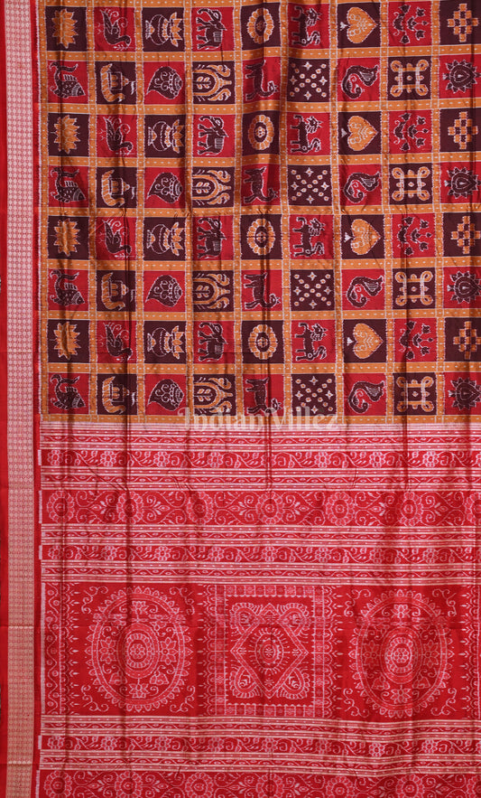 Exclusive Dark Maroon Red Nabakothi Odisha Ikat Sambalpuri Silk Saree