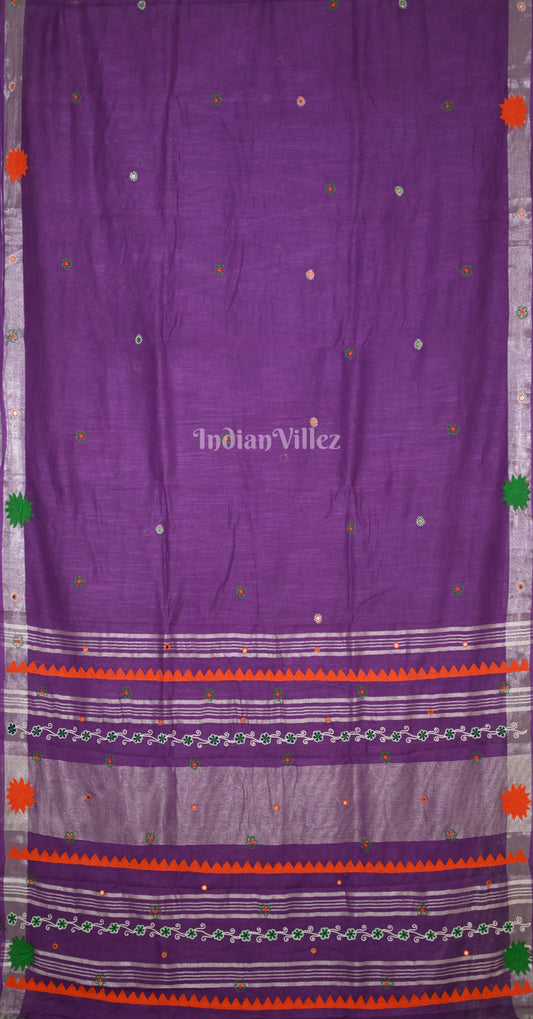 Purple Hand Embroidered Applique Work Saree