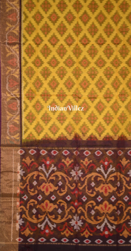 Mustard Yellow Purple Pochampally Ikat Silk Cotton (Sico) Saree