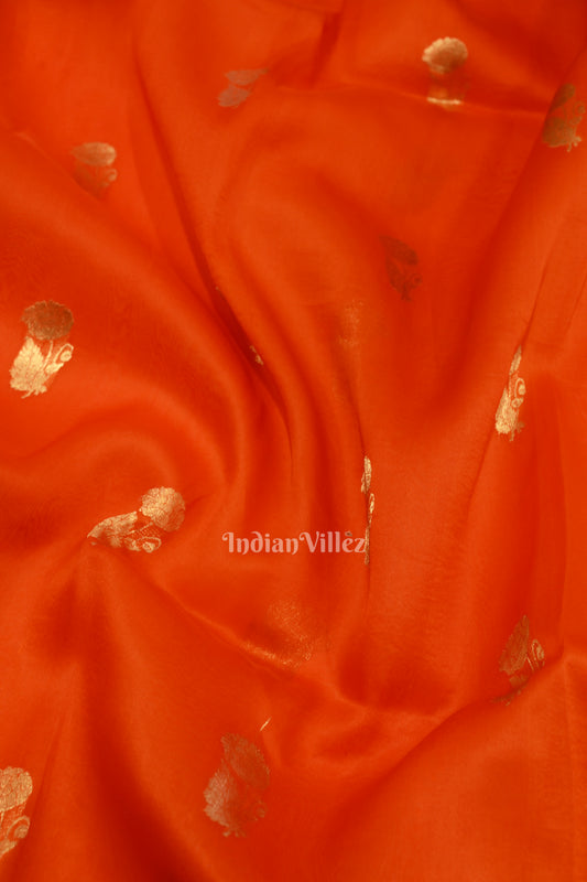 Orange with Rani Pink Kora Organza Banarasi Saree