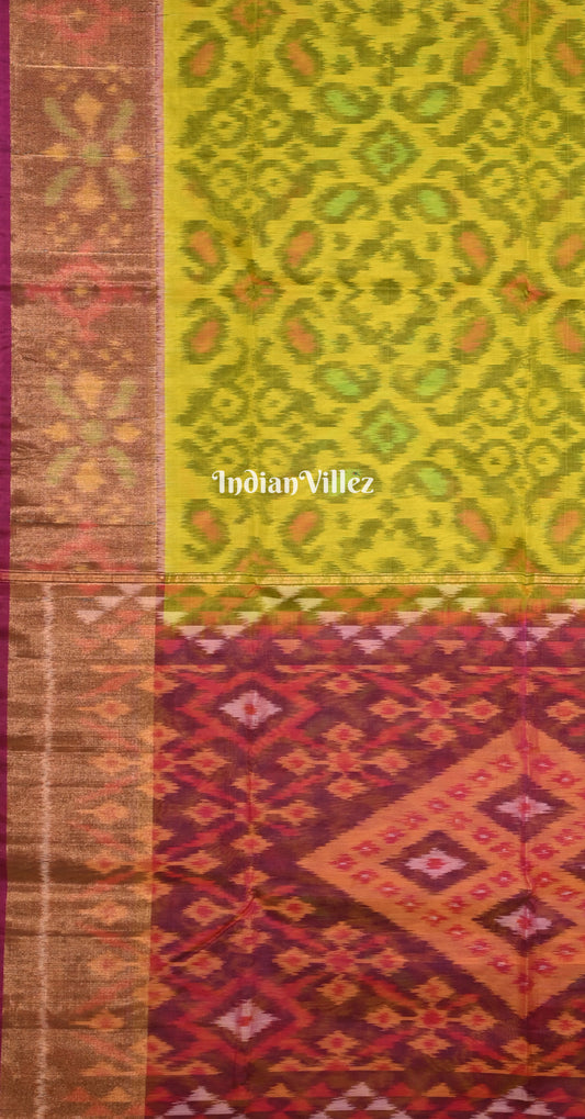 Parrot Green Maroon Pochampally Ikat Silk Cotton (Sico) Saree