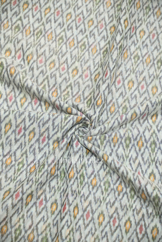 Off White Pochampally Ikat Silk & Cotton (Sico) Fabric