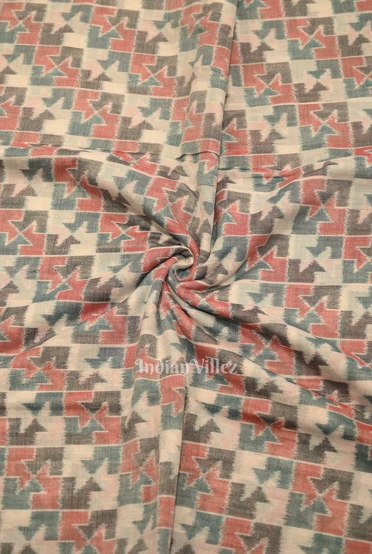 Cement Gray Asymmetrical Motif Ikat Cotton Fabric