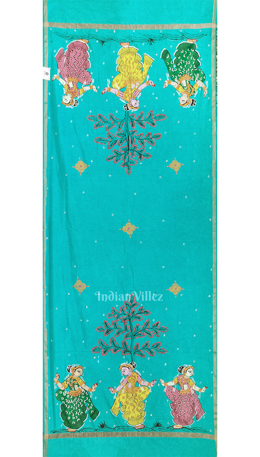 Sea Green Nartaki Theme Patachitra Chanderi Dupatta