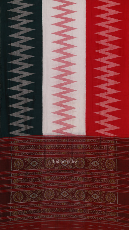 Green White Red Maniabandha Cotton Saree