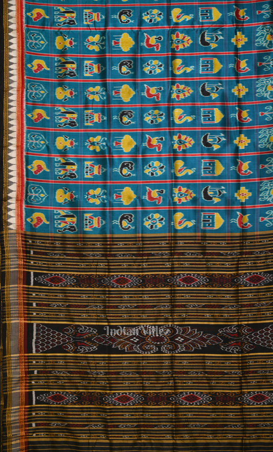Teal Blue  Nabakothi Odisha Ikat Khandua Silk Saree