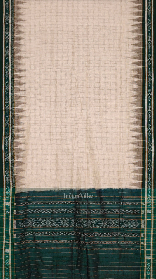 Cream Green Jharana Maniabandha Cotton Saree