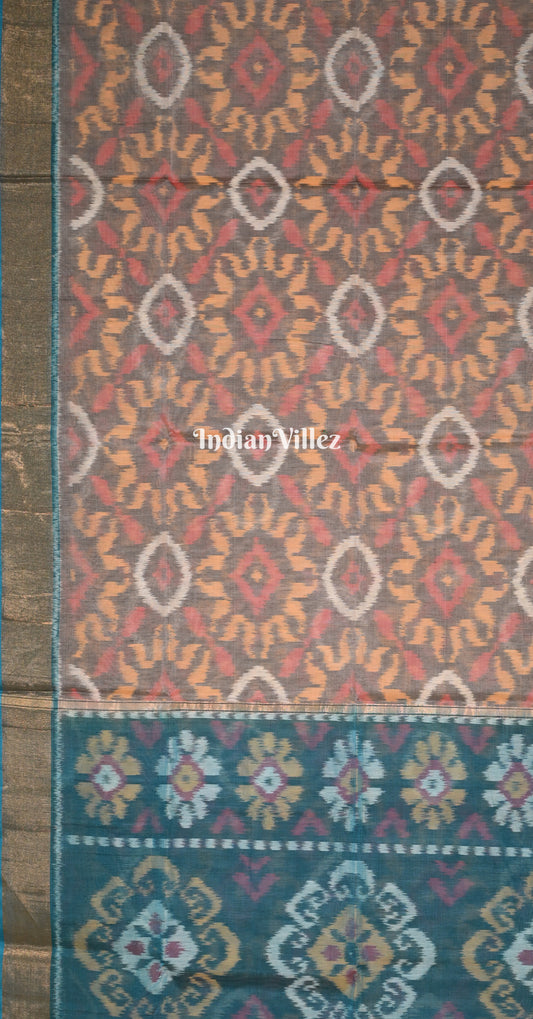Gery Teal Blue Pochampally Ikat Silk Cotton (Sico) Saree