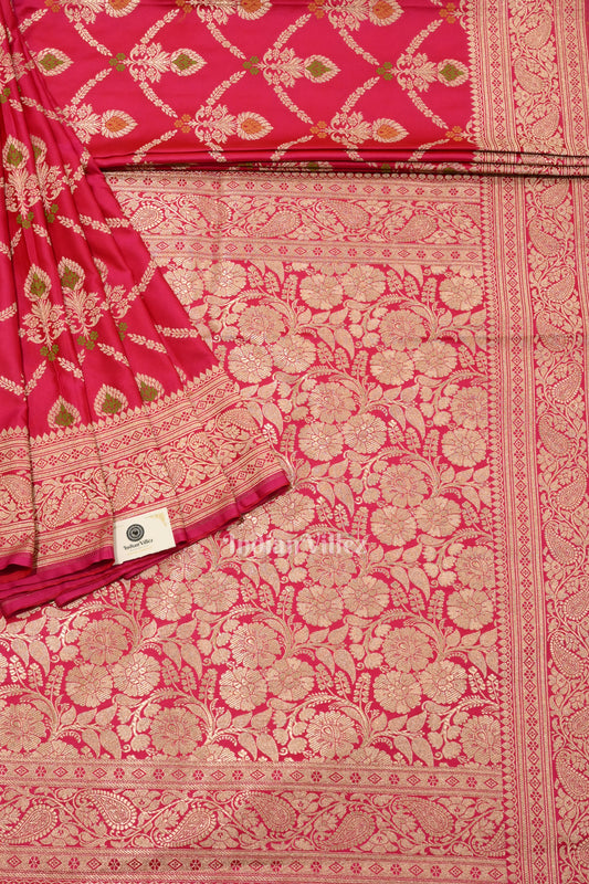 Rani Pink Meenakari Pure Mashru Satin Silk Banarasi Saree