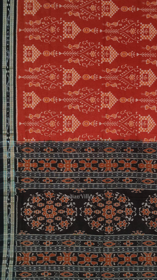 Maroon Red Black Tribal Theme Odisha Ikat Sambalpuri Cotton Saree