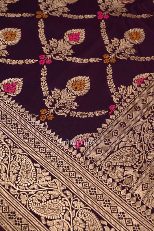 Purple Dual Tone Minakari Pure Mashru Satin Silk Banarasi Saree