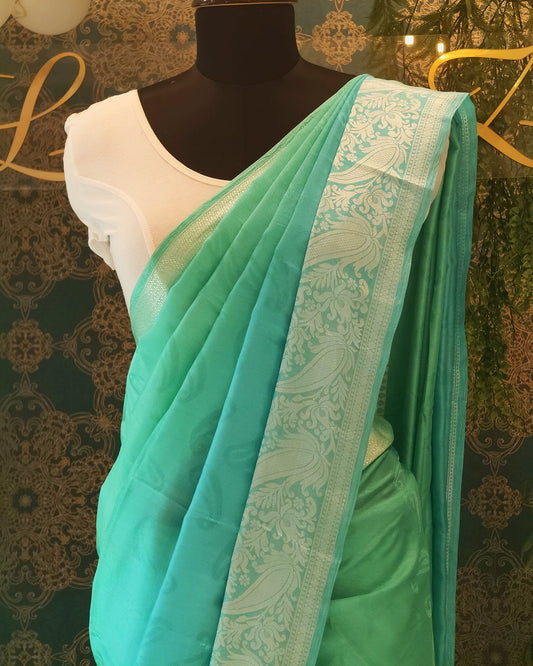 Teal Green Ombre Katan Georgette Banarasi Saree