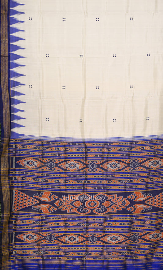 White Indigo Blue Buti Design Odisha Ikat Khandua Silk Saree