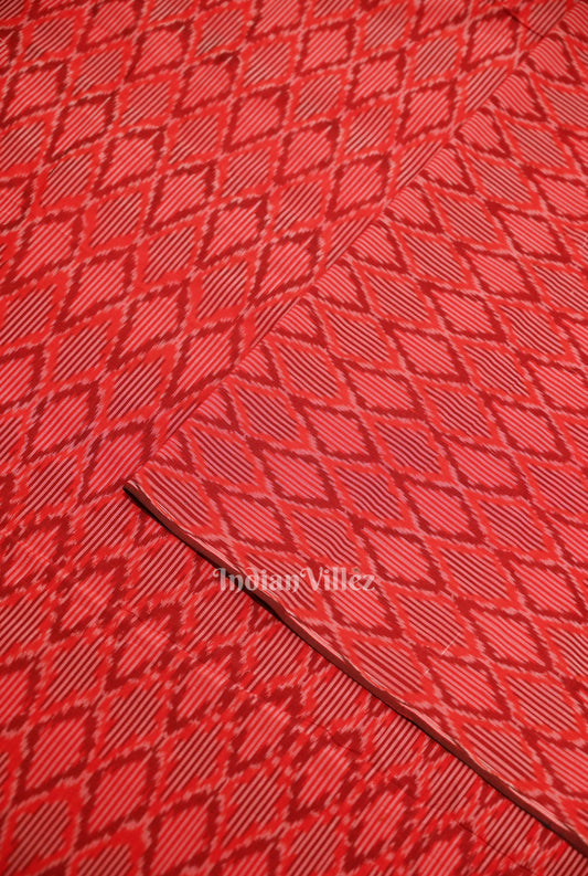 Red Pochampally Ikat Silk & Cotton (Sico) Fabric