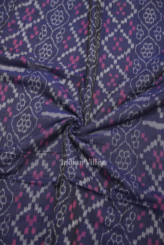 Blue Flower Pasapali Design Sambalpuri Odisha Ikat Cotton Fabric