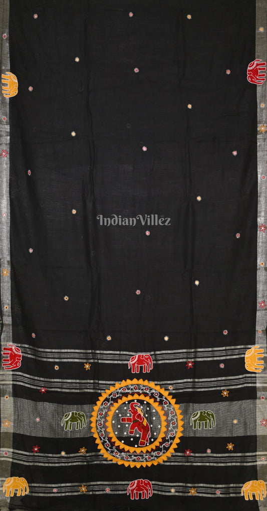 Black Hand Embroidered Applique Work Saree
