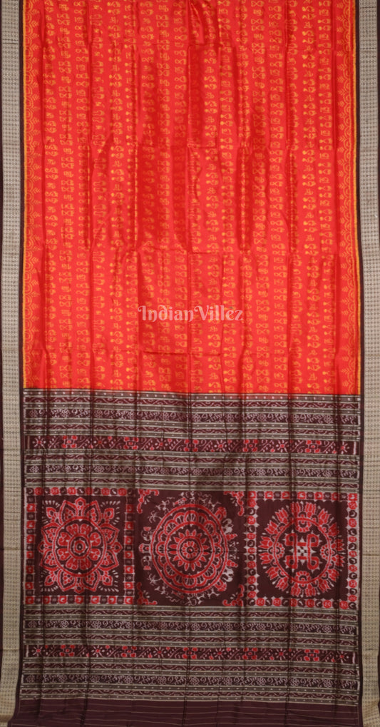 Orange Coffee Laxmi Feet Motif Odisha Ikat Sambalpuri Silk Saree