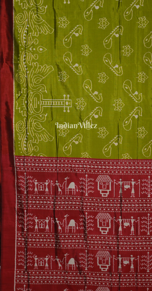 Mehendi Green Maroon Veena Motif Contemporary Designer Silk Saree