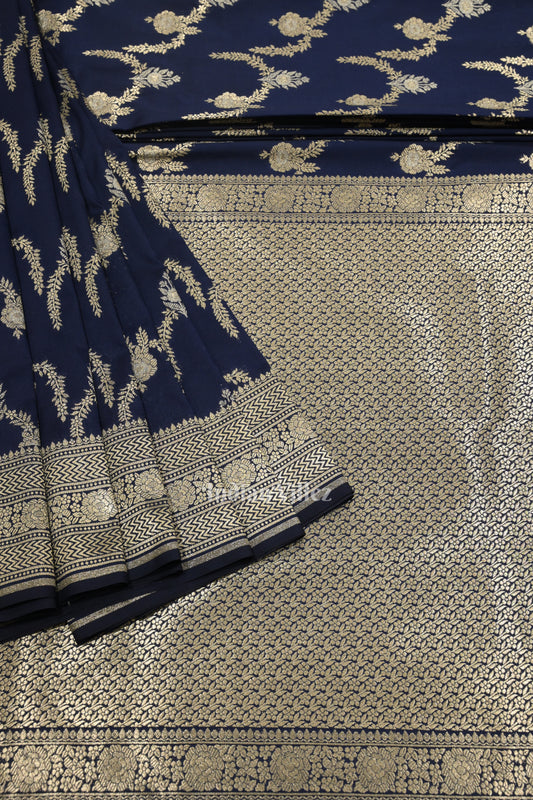 Indigo Blue Soft Pure Mashru Satin Silk Banarasi Saree