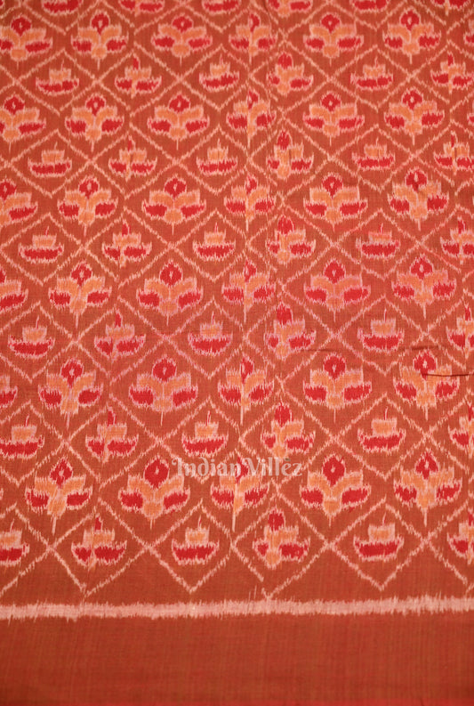 Brick Red Flower Motif Sambalpuri Odisha Ikat Cotton Fabric