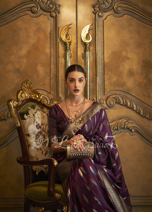 Magenta Zari Handwoven Banarasi Satin Silk Saree