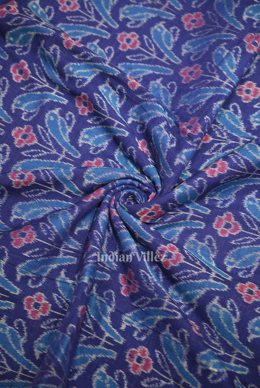 Blue Flower Motif Sambalpuri Ikat Cotton Fabric