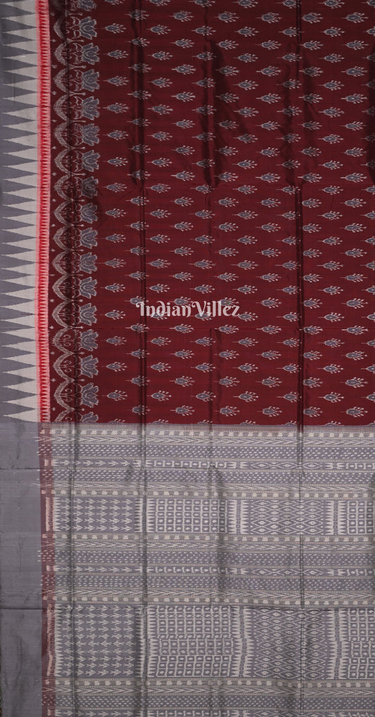 Maroon Grey Ek Chandia Odisha Ikat Sambalpuri Silk Saree