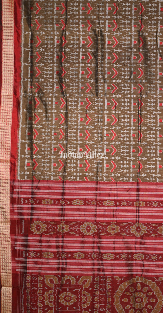 Brown Maroon Tribal Motif Odisha Ikat Sambalpuri Silk Saree