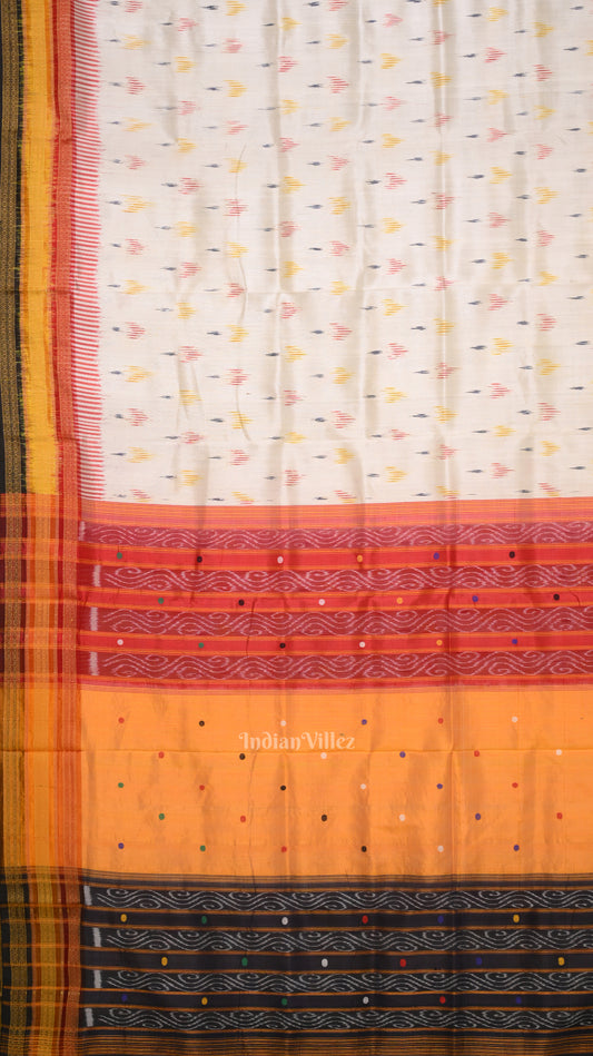 White Red Mayur Chandrika Kathiphera Odisha Ikat Khandua Silk Saree